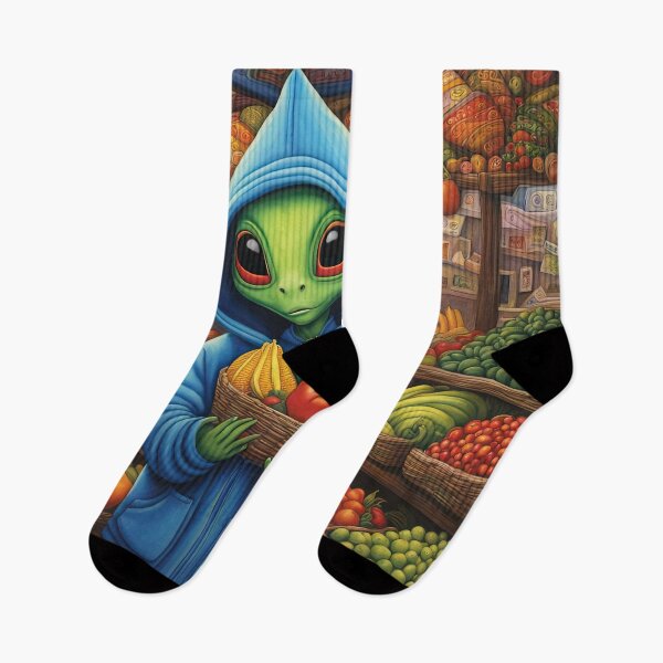 Item preview, Alien as a Market trader wearing a hoodie selling exotic fruit and veg from a market stall designed and sold by Colin Bentham.