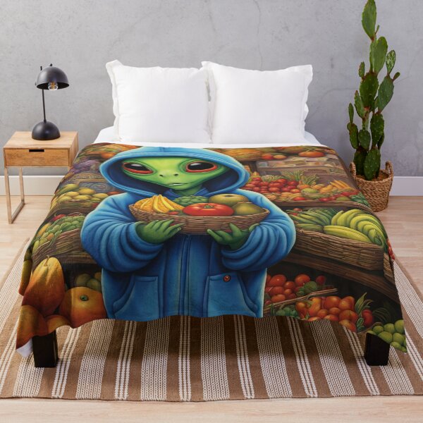 Item preview, Alien as a Market trader wearing a hoodie selling exotic fruit and veg from a market stall designed and sold by Colin Bentham.