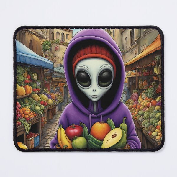 Item preview, Alien as a Market trader wearing a hoodie selling exotic fruit and veg from a market stall designed and sold by Colin Bentham.