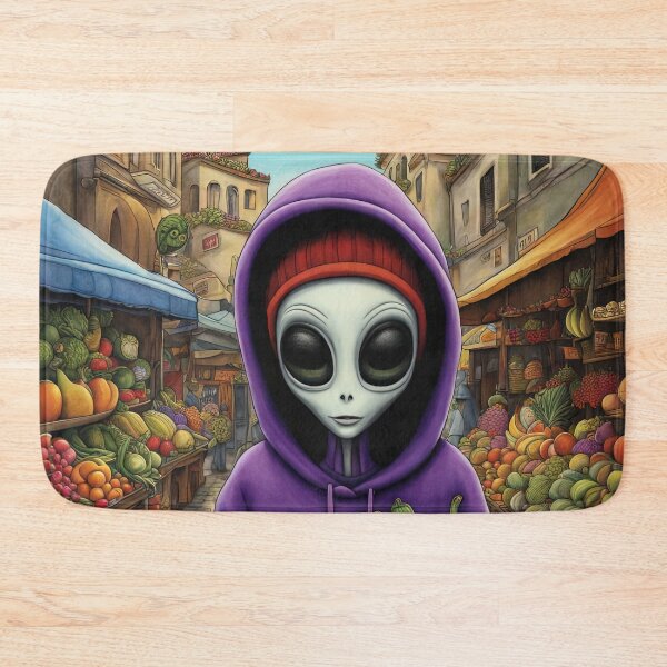 Item preview, Alien as a Market trader wearing a hoodie selling exotic fruit and veg from a market stall designed and sold by Colin Bentham.