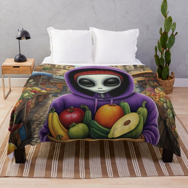 Item preview, Alien as a Market trader wearing a hoodie selling exotic fruit and veg from a market stall designed and sold by Colin Bentham.