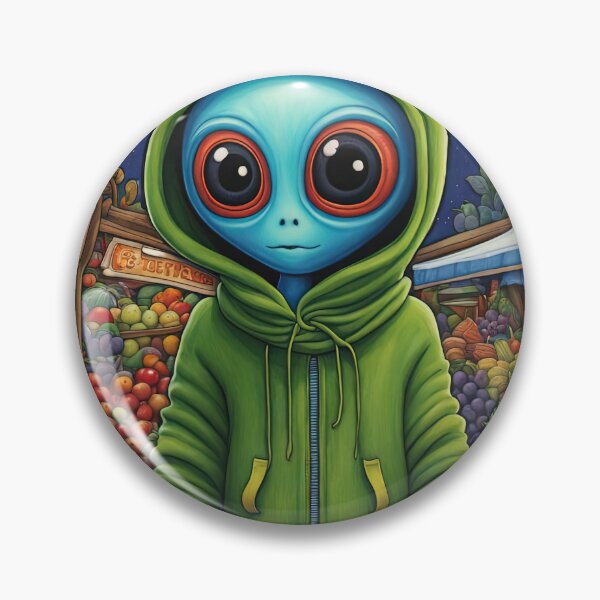 Item preview, Alien as a Market trader wearing a hoodie selling exotic fruit and veg from a market stall designed and sold by Colin Bentham.