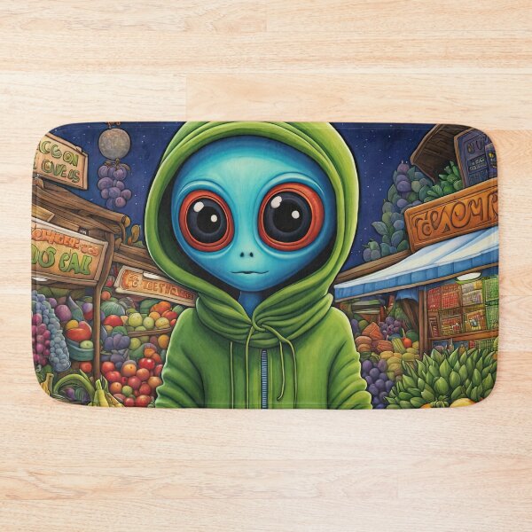 Item preview, Alien as a Market trader wearing a hoodie selling exotic fruit and veg from a market stall designed and sold by Colin Bentham.
