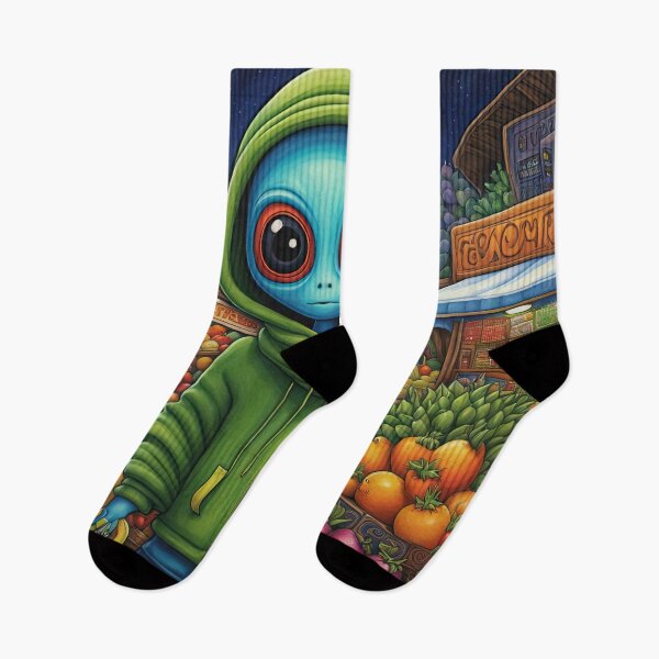Item preview, Alien as a Market trader wearing a hoodie selling exotic fruit and veg from a market stall designed and sold by Colin Bentham.