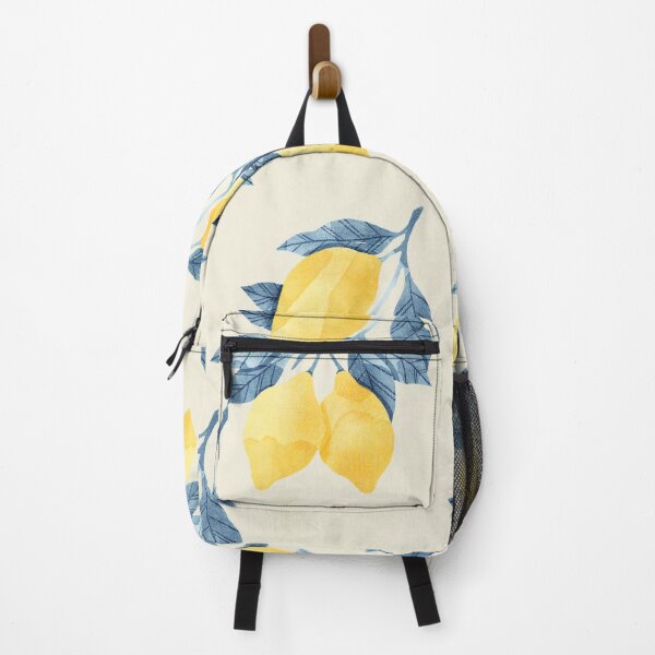Item preview, Lemons illustration with blue leaves on beige background designed and sold by helga-wigandt.