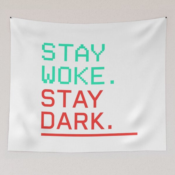Item preview, Stay Woke Stay Dark T-Shirt – Cyberpunk Neon Glitch Meme Political Satire Tee designed and sold by NovivoPrints.