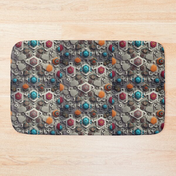 Item preview, Red, Blue, Orange, Mystic Symbols, Geometric Tiles., Blue Background,  Diagonal Repeated Hexagonal Pattern Textures designed and sold by Digital-Davinci.
