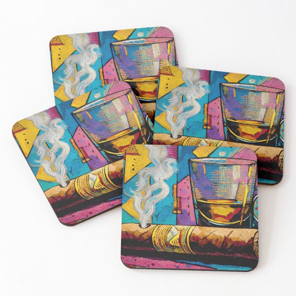 Item preview, Ignite Time and Flavor - A Vibrant Surreal Celebration of Whiskey Cigar and Colorful Energy designed and sold by OlfactoART Studio.