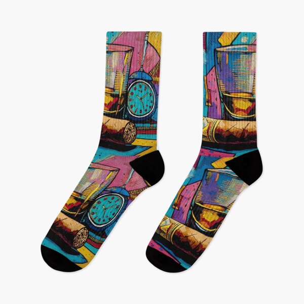 Item preview, Ignite Time and Flavor - A Vibrant Surreal Celebration of Whiskey Cigar and Colorful Energy designed and sold by OlfactoART Studio.