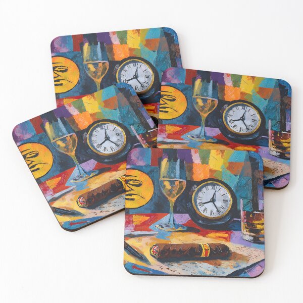 Item preview, Timeless Indulgence - Cigar Wine Glass and Classic Clock in a Vibrant Surreal Fusion of Luxury designed and sold by OlfactoART Studio.