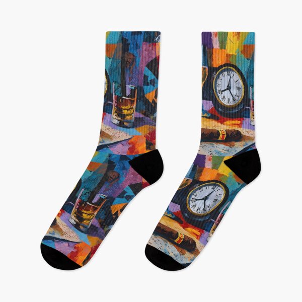 Item preview, Timeless Indulgence - Cigar Wine Glass and Classic Clock in a Vibrant Surreal Fusion of Luxury designed and sold by OlfactoART Studio.