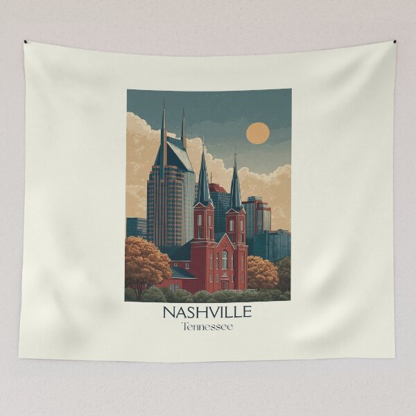 Item preview, Nashville Tennessee Retro Wall Art | Music City Skyline designed and sold by TuncGK.