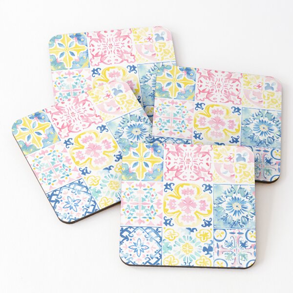 Item preview, Watercolor Pastel Geometric Floral Portuguese Tile designed and sold by imaginefountain.