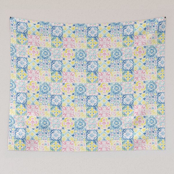 Item preview, Watercolor Pastel Geometric Floral Portuguese Tile designed and sold by imaginefountain.