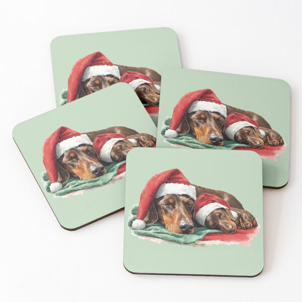 Item preview, Christmas Dachshund Dogs Mom and Baby In Red Santa Hats designed and sold by tanabe.