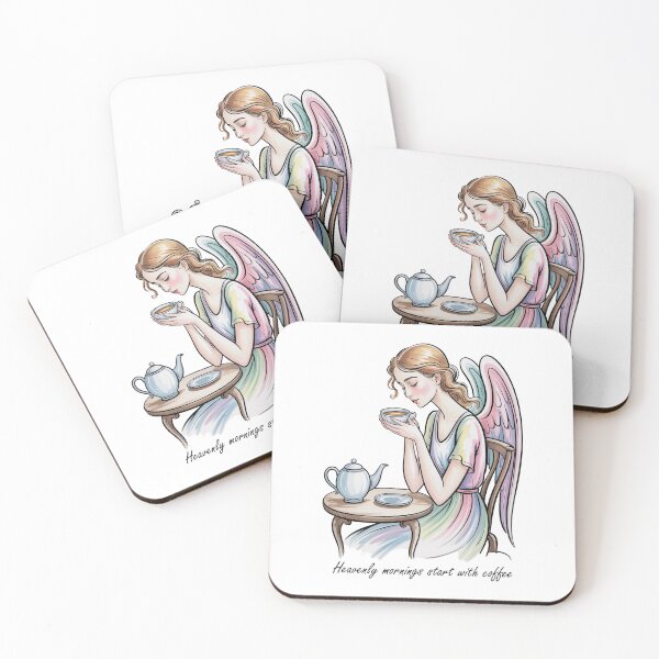 Item preview, Heavenly Mornings Start With Coffee – Angel Drinking Coffee designed and sold by WikaKowalczyk.