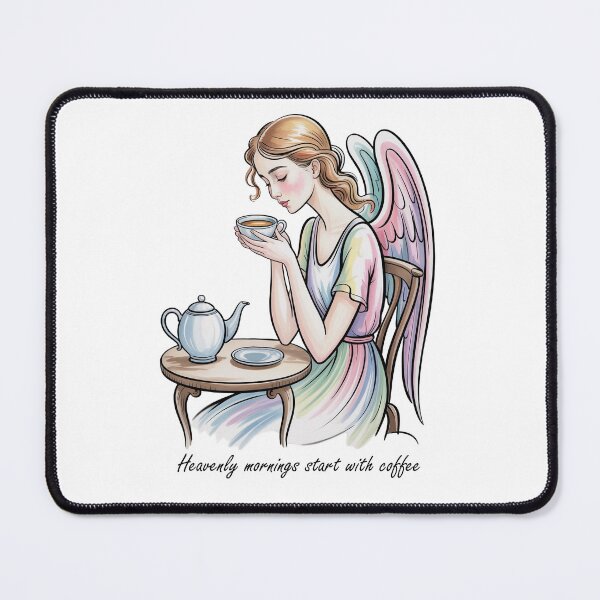 Item preview, Heavenly Mornings Start With Coffee – Angel Drinking Coffee designed and sold by WikaKowalczyk.