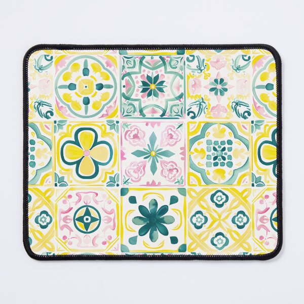 Item preview, Watercolor Geometric Floral Portuguese Tiles – Pastel Yellow Pink Green Pattern designed and sold by imaginefountain.