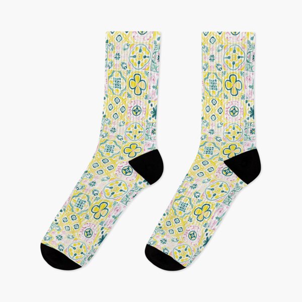 Item preview, Watercolor Geometric Floral Portuguese Tiles – Pastel Yellow Pink Green Pattern designed and sold by imaginefountain.