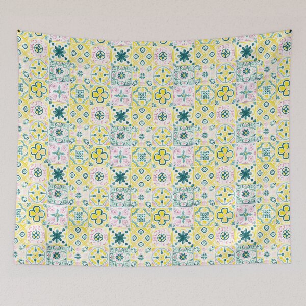 Item preview, Watercolor Geometric Floral Portuguese Tiles – Pastel Yellow Pink Green Pattern designed and sold by imaginefountain.