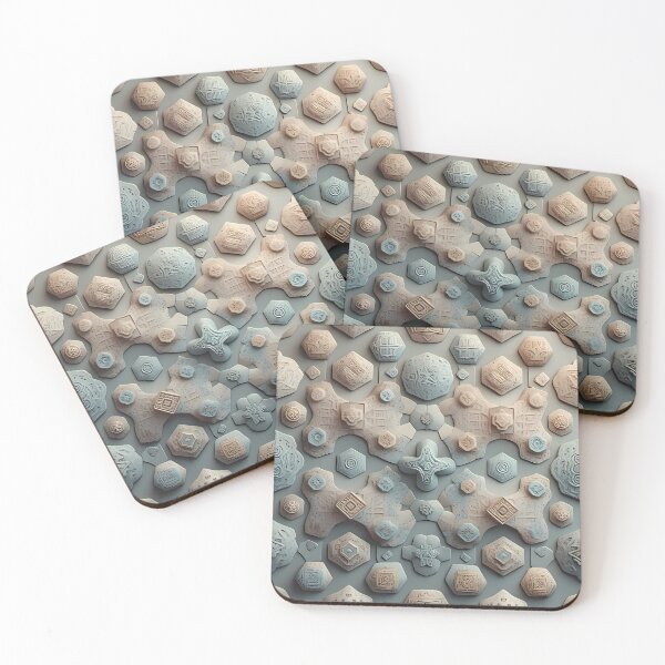 Item preview, Blue Beige Organic Blob Shapes, Pale Pastel Colors,  Diagonal Repeated Hexagonal Pattern Textures  designed and sold by Digital-Davinci.