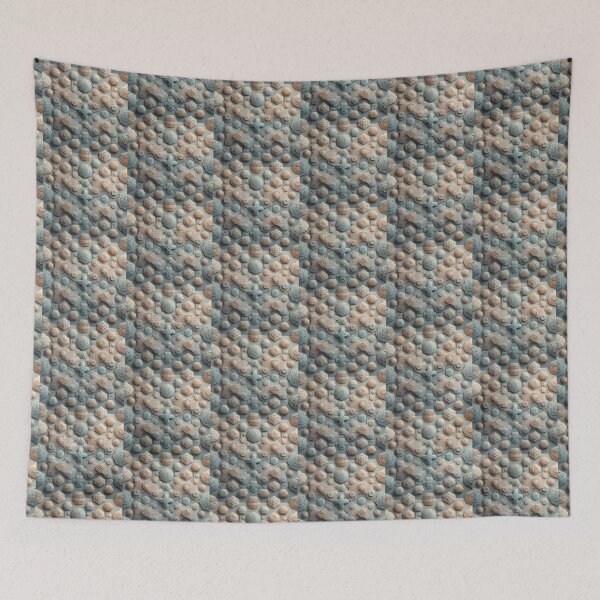 Item preview, Blue Beige Organic Blob Shapes, Pale Pastel Colors,  Diagonal Repeated Hexagonal Pattern Textures  designed and sold by Digital-Davinci.