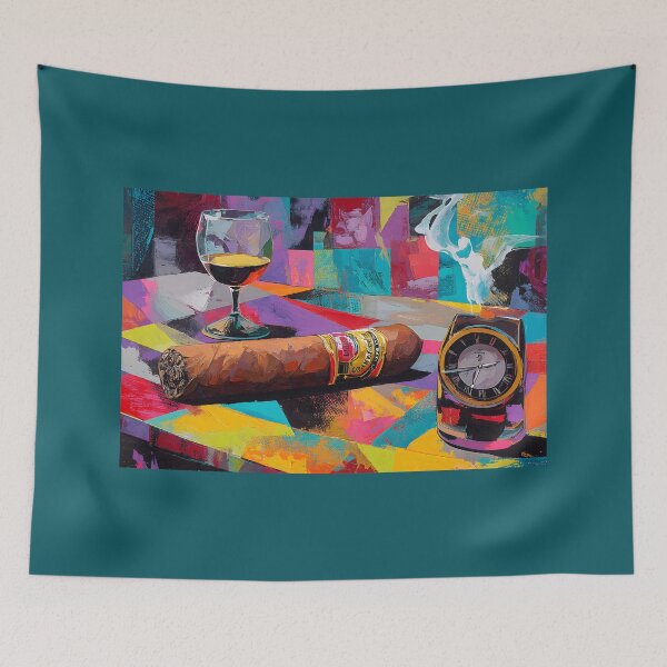 Item preview, Timeless Indulgence - Brandy Cigar and Clock in a Vibrant Geometric Celebration of Luxury designed and sold by OlfactoART Studio.