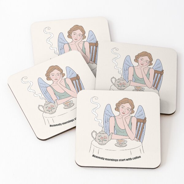 Item preview, Heavenly Mornings Start With Coffee – Angel Drinking Coffee designed and sold by WikaKowalczyk.