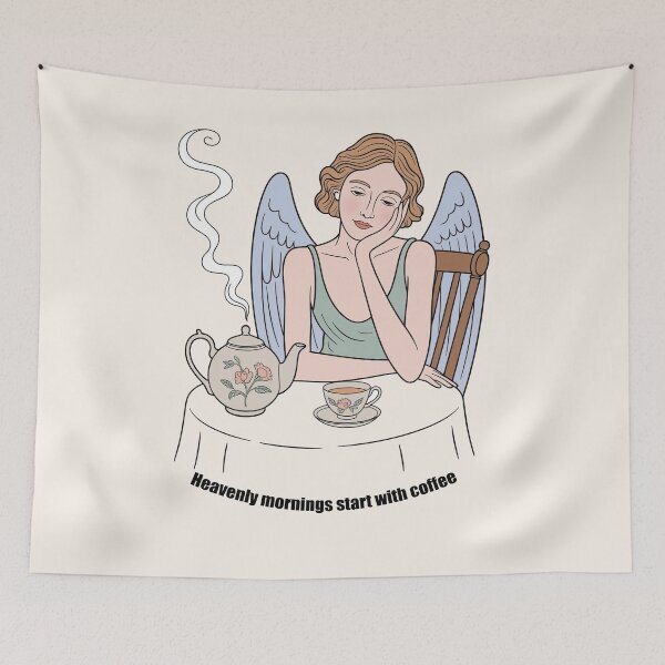 Item preview, Heavenly Mornings Start With Coffee – Angel Drinking Coffee designed and sold by WikaKowalczyk.