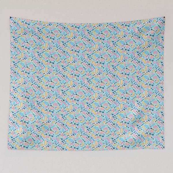 Item preview,  Pink Blue Yellow, Geometric Shapes, Blue Background,  Bright Colors,  Diagonal Repeated Hexagonal Pattern Textures  designed and sold by Digital-Davinci.