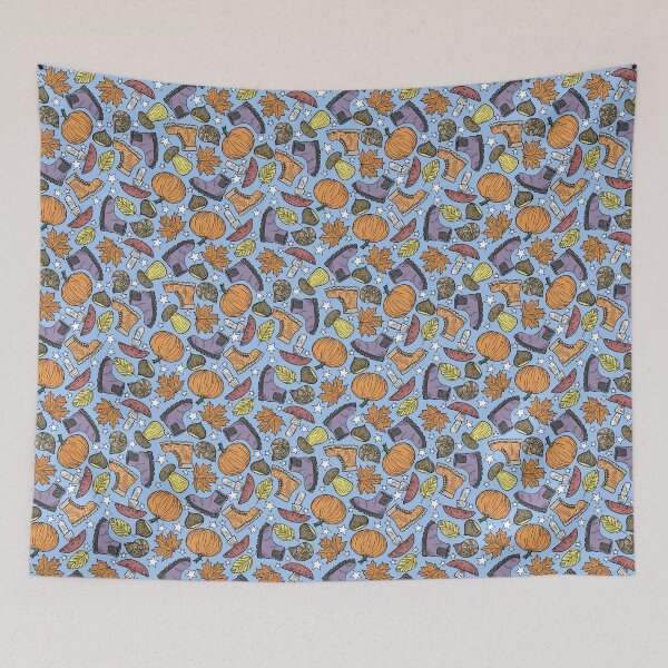 Item preview, Fall Items Tossed Pattern Autumn Mood Blue designed and sold by Carlo-Atzei.