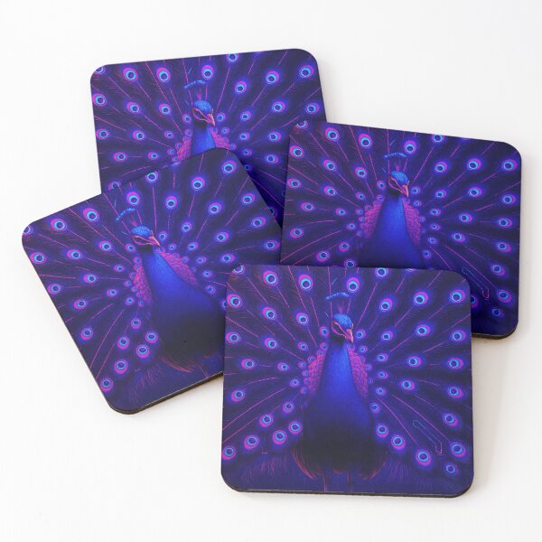 Artikelvorschau, Leuchtender Neon-Pfau – Cyberpunk Kunstprint in Blau und Violett entworfen und verkauft von BreakingWorse.