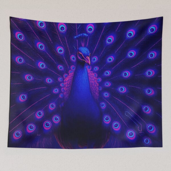 Artikelvorschau, Leuchtender Neon-Pfau – Cyberpunk Kunstprint in Blau und Violett entworfen und verkauft von BreakingWorse.