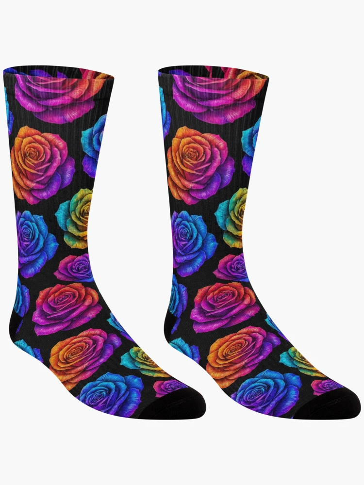 Thumbnail 3 of 5, Socks, Vibrant Rainbow Roses Pattern designed and sold by Zenvo.