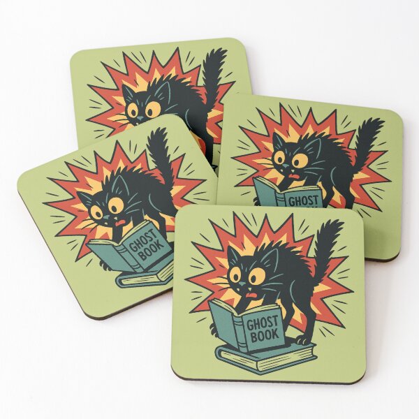 Item preview, Ghost Books  Scared Cat Reading a Haunted Book Comic Style designed and sold by Meandmyshop.