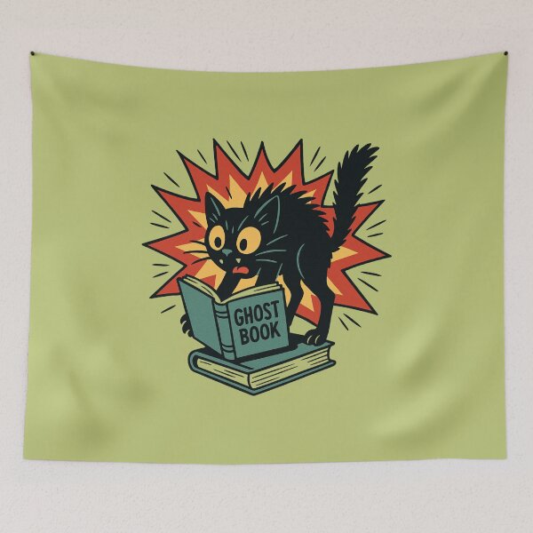 Item preview, Ghost Books  Scared Cat Reading a Haunted Book Comic Style designed and sold by Meandmyshop.