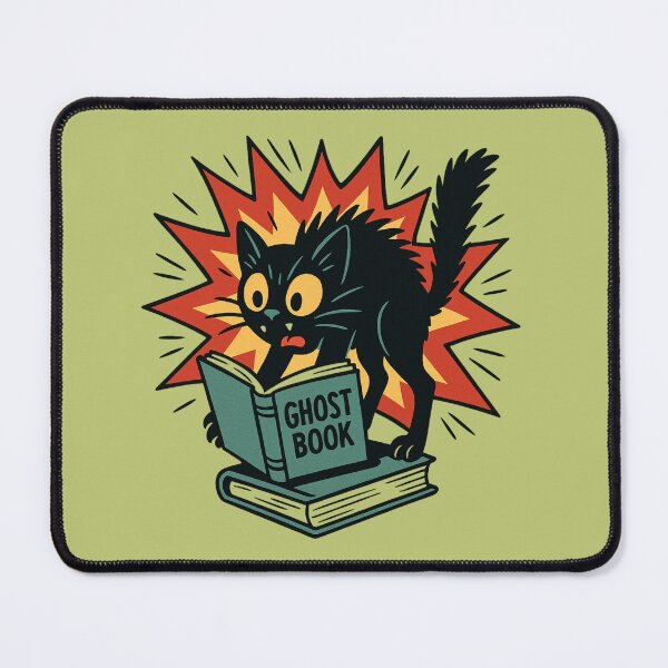 Item preview, Ghost Books Scared Cat Reading a Haunted Book Comic Style designed and sold by Meandmyshop.
