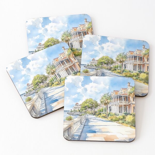 Item preview, Sunlit Charleston Battery with Palmetto-Lined Walkway and Historic Homes designed and sold by daila70.