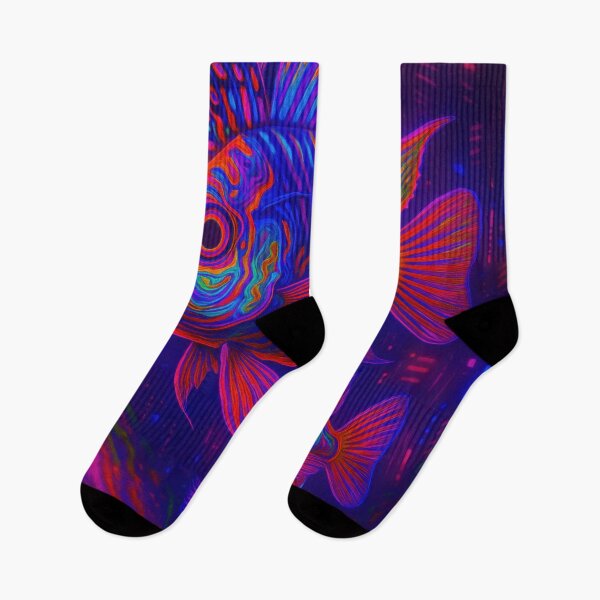 Artikelvorschau, Cyberpunk Fisch – Neon Kunstprint in Blau, Violett und Rot entworfen und verkauft von BreakingWorse.