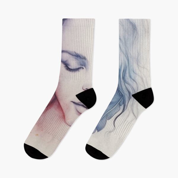Item preview, A serene close-up of a young woman with closed eyes and flowing hair adorned with a delicate feather on a soft background designed and sold by anytka.