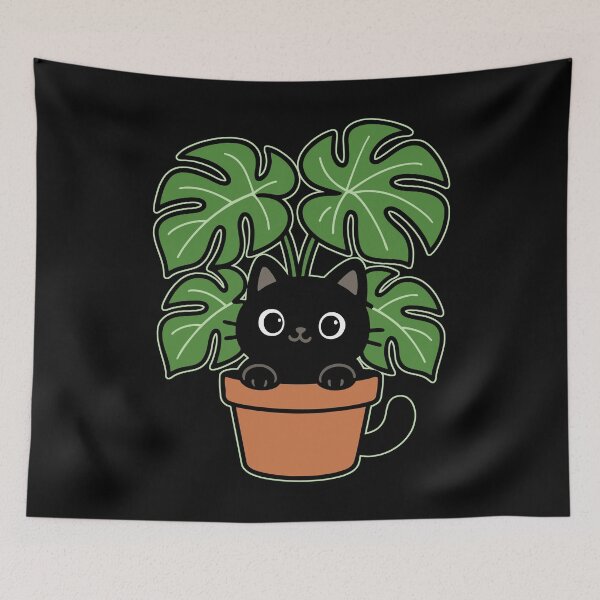 Item preview, Cat And Plant Monstera Deliciosa Kawaii designed and sold by TomFrontierArt.