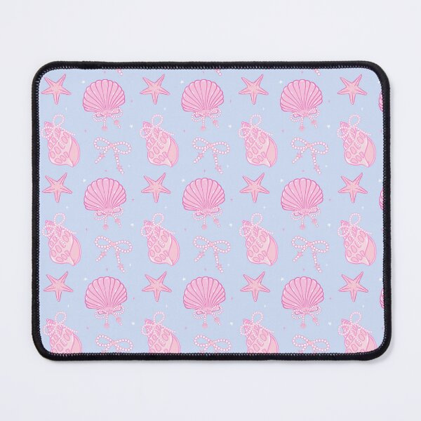 Item preview, Retro Coquette Seashells & Pearl Bows Pattern on Powder Blue Background designed and sold by smeraldosecrets.