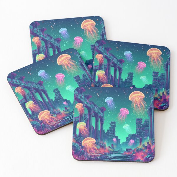Item preview, Underwater ancient city and colorful jellyfish designed and sold by Dogandesighn.