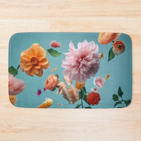 Item preview, Beautiful spring flowers flying in the air, against teal background. Creative spring floral layout. Minimal birthday, valentines or wedding concept designed and sold by anytka.