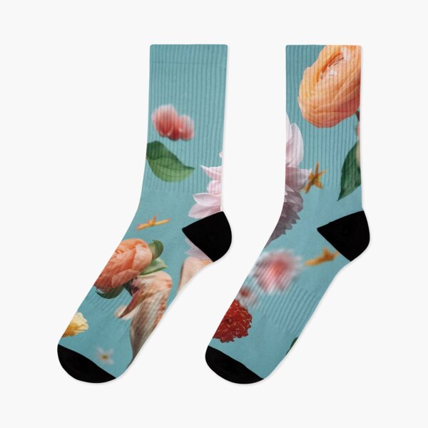 Item preview, Beautiful spring flowers flying in the air, against teal background. Creative spring floral layout. Minimal birthday, valentines or wedding concept designed and sold by anytka.