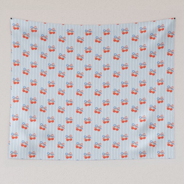 Item preview, Coquette Retro Cherries with Flag Ribbons Pattern designed and sold by smeraldosecrets.