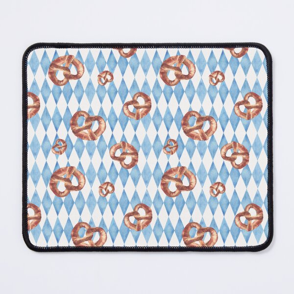 Item preview, Pretzel on blue rhombus Bavarian flags seamless pattern. Traditional German baked food Watercolor pealistic bretzel without salt. sticker designed and sold by BartolArt.