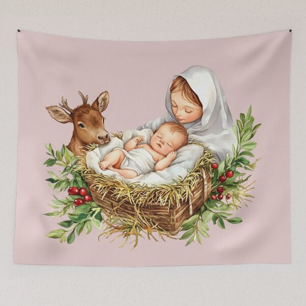 Item preview, Virgin Mary Nativity Scene Christmas Jesus in Manger in Bethlehem designed and sold by tanabe.