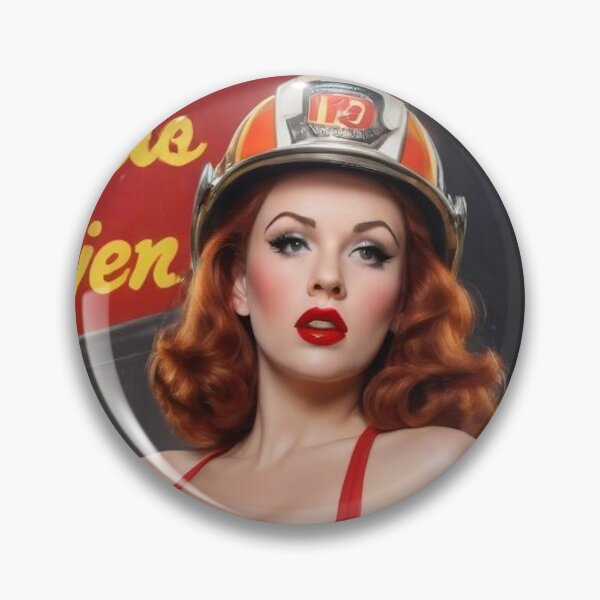 Item preview, 1940s Firefighter Red Head Pin Up Girl – Retro Vintage Wall Art designed and sold by MissSaylor.