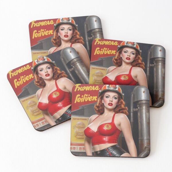 Item preview, 1940s Firefighter Red Head Pin Up Girl – Retro Vintage Wall Art designed and sold by MissSaylor.